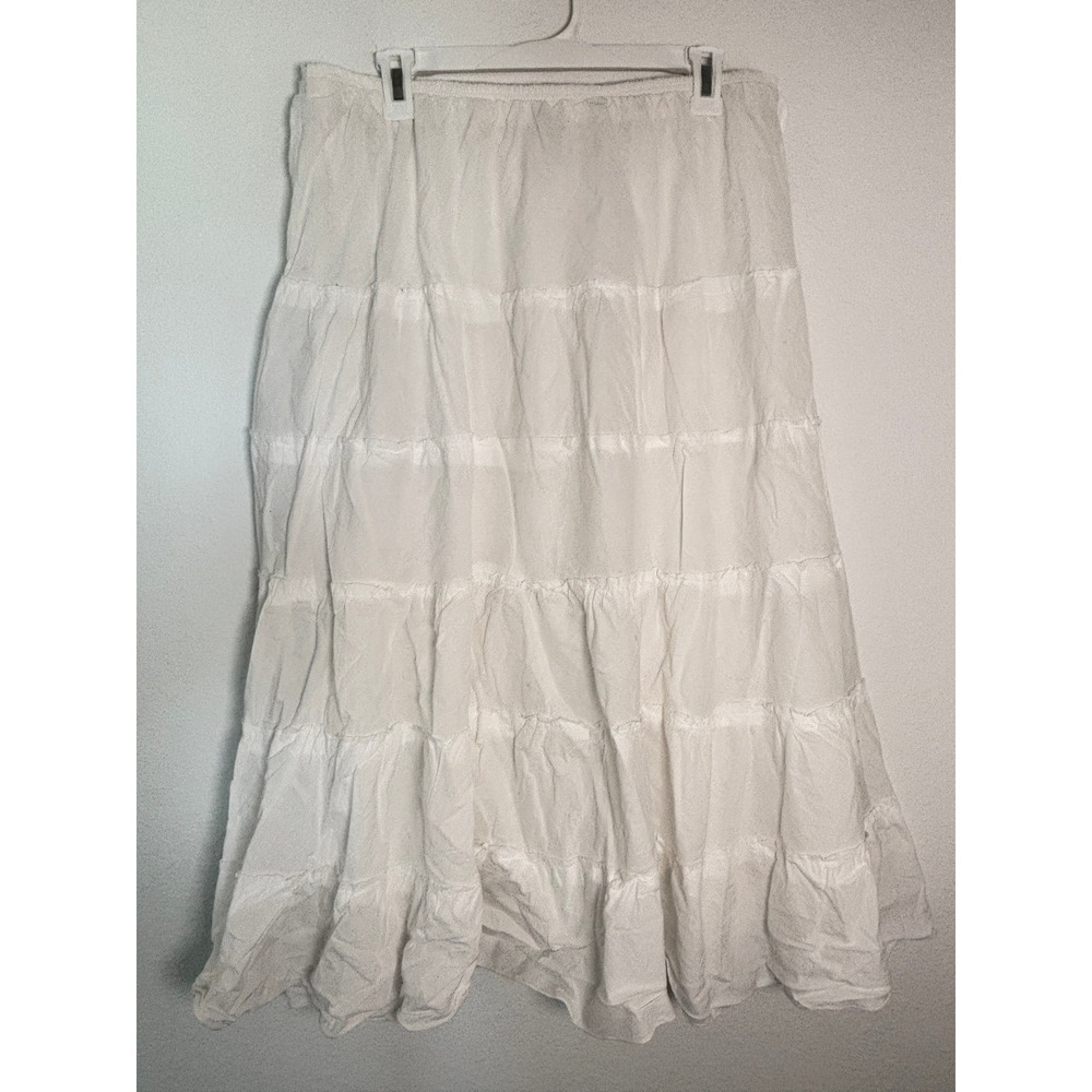 Studio West Apparel White Cotton Tiered Maxi Skirt Boho Lined Large